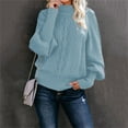 thumbnail image 6 of Blue Sweatshirt for Women's Winter New Mid Neck Loose Long Sleeve Knitted Solid Color Sweater Women Fall Clothes, 6 of 6