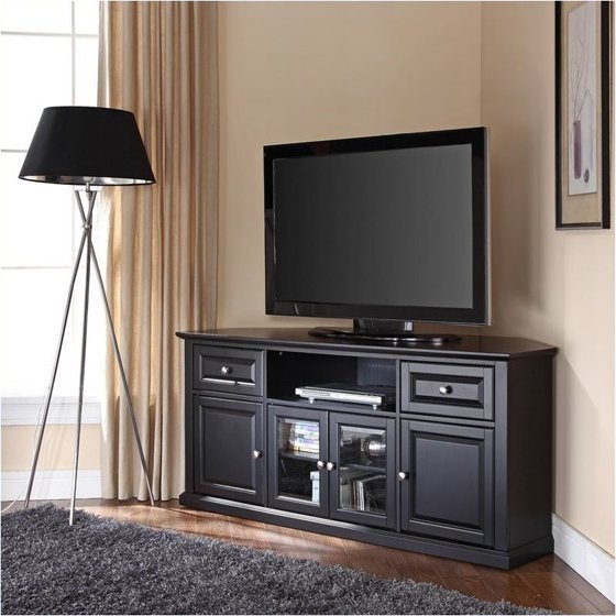 Pemberly Row 60" Corner TV Stand in Black