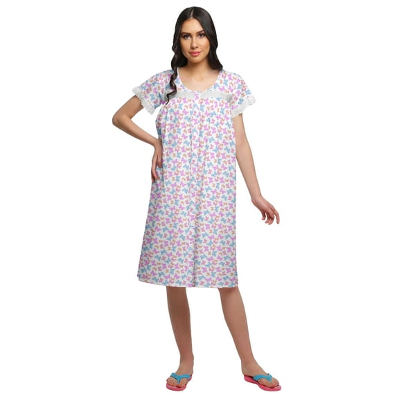 Moomaya Printed Short Sleeve Nursing Cotton Poplin Womens Sleepwear Night Gown