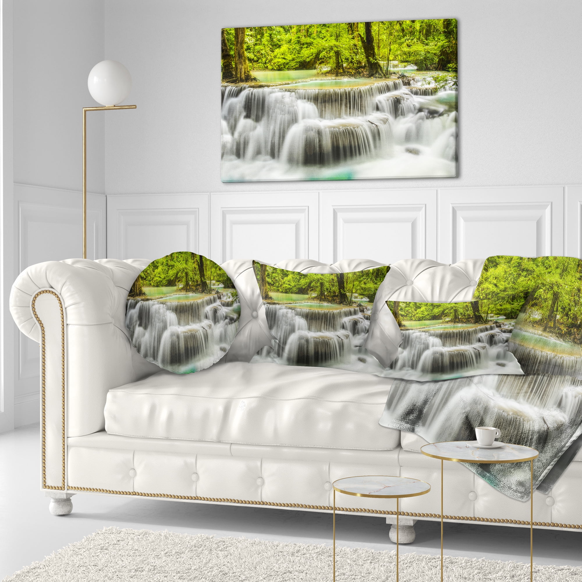 Designart Erawan Waterfall View - Photography Throw Pillow - 12x20