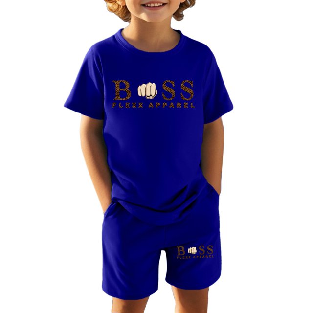 Fshinging Children Clothes Set Summer Letter Print Shorts Suit Short Sleeve Tops 2 Piece Set Garçon Ensemble Size 7-8 Years