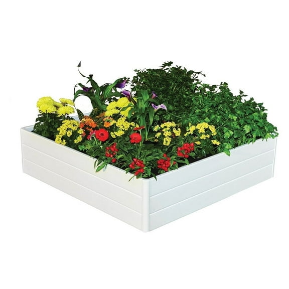 Nuvue Products 26007 Outdoor Raised Garden Bed, BPA-Free White Woodgrain, 44.5" x 44.5" x 11.5"