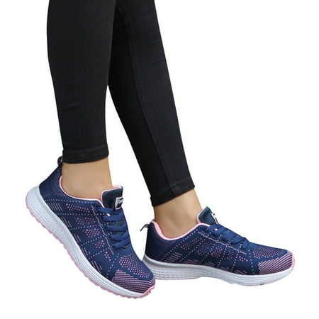 Zshosam Women Fashion Mesh Round Cross Straps Flat Sneakers Running Shoes Casual Shoes Sneakers for Women White Leather Sneakers for Women(Dark Blue Size40)