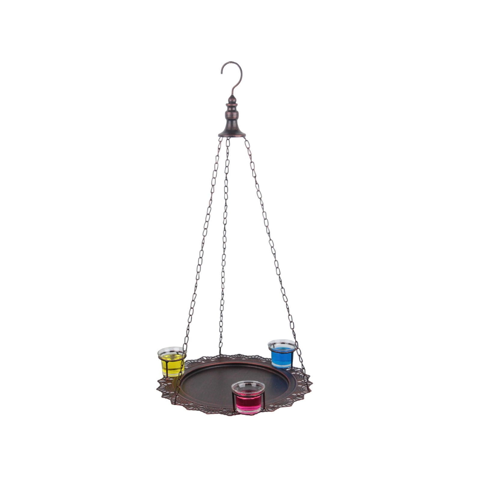 Hanging Metal Bird Feeder Tray with 3 Seed Cup Holders, Antique Bronze Wild Bird Feeding Station, Outdoor Garden Decorative Hanging Feeder