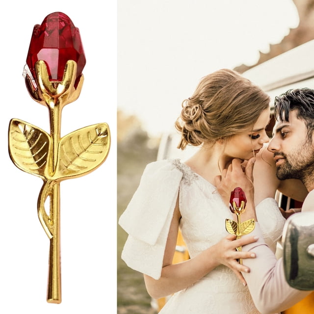 Shining Metal Crystal Red Rose Glass Rose Flower For Wedding Gift Valentine's Day Present