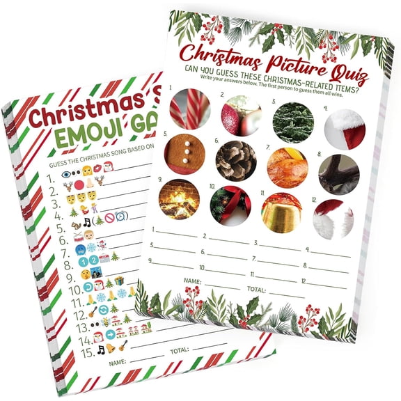 27 count Christmas  for Family Party Merry Christmas Paper  Cards Double Sided Printed Xmas Festival Picture Quiz Guessing Songs  Holiday Activity Decorations Large Groups with Answer Key