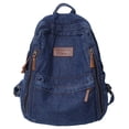 thumbnail image 1 of Student Denim Backpack Zipper Bookbag Multi Pockets Large School Bag(Navy Blue), 1 of 7