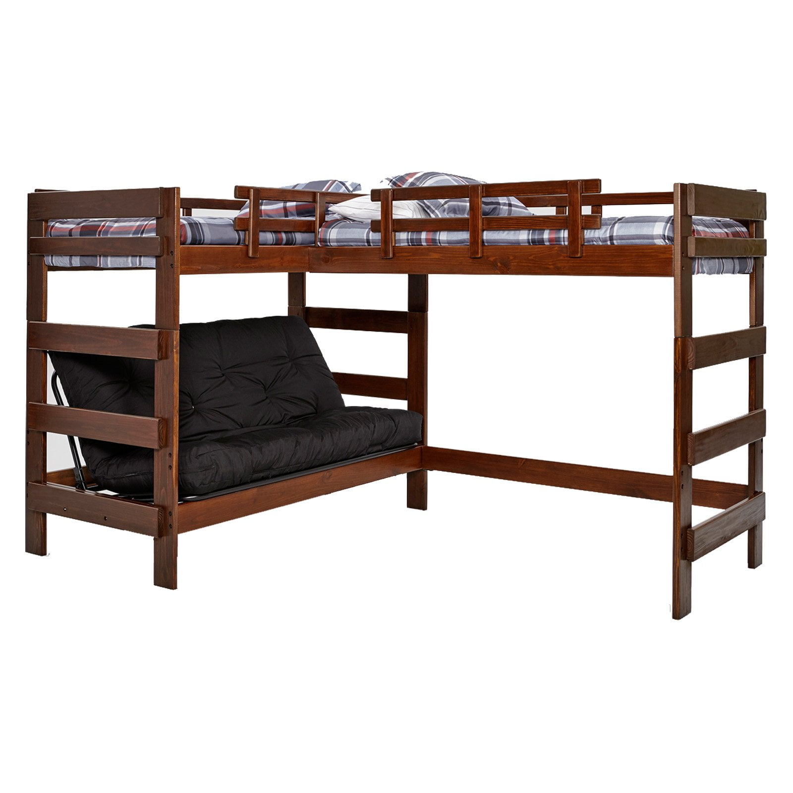 Woodcrest L Shaped Twin Over Futon Bunk Bed With Extra Loft