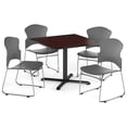 thumbnail image 2 of ofm multi-use break room package, 36" square table with plastic stack chairs, cherry finish with x-style pedestal base and wine seats (pkg-brk-034), 2 of 5