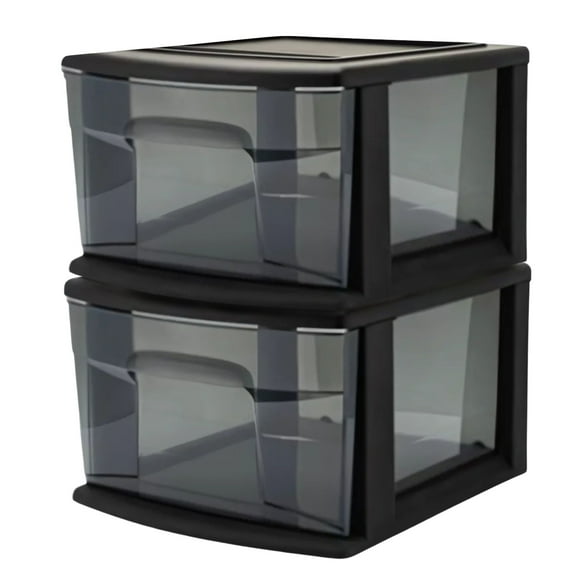 Open Box Homz Plastic 1 Drawer Medium Storage Cart, Black Frame, 2 Pack