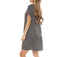thumbnail image 4 of Women Summer Short Sleeve Crewneck Pockets Casual Midi Swing T-Shirt Dress Simple Plain Solid Color Ruffles Hem A-Line Flowy Sundress, 4 of 18