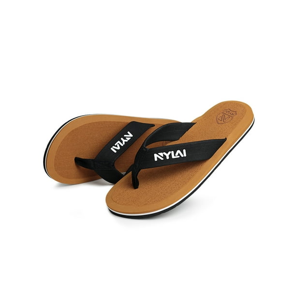 UKAP Mens Flip-flops Summer Thongs Slipper Clip Toe Beach Shoe Home  Slippers Anti-slip Casual Shoes Black Khaki 9.5-10