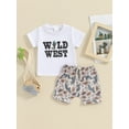 thumbnail image 3 of Aojekbee 2Pcs Baby Boy Western Clothes Short Sleeve Cactus Letter Print Tops + Shorts Set Toddler Outfits, 3 of 10
