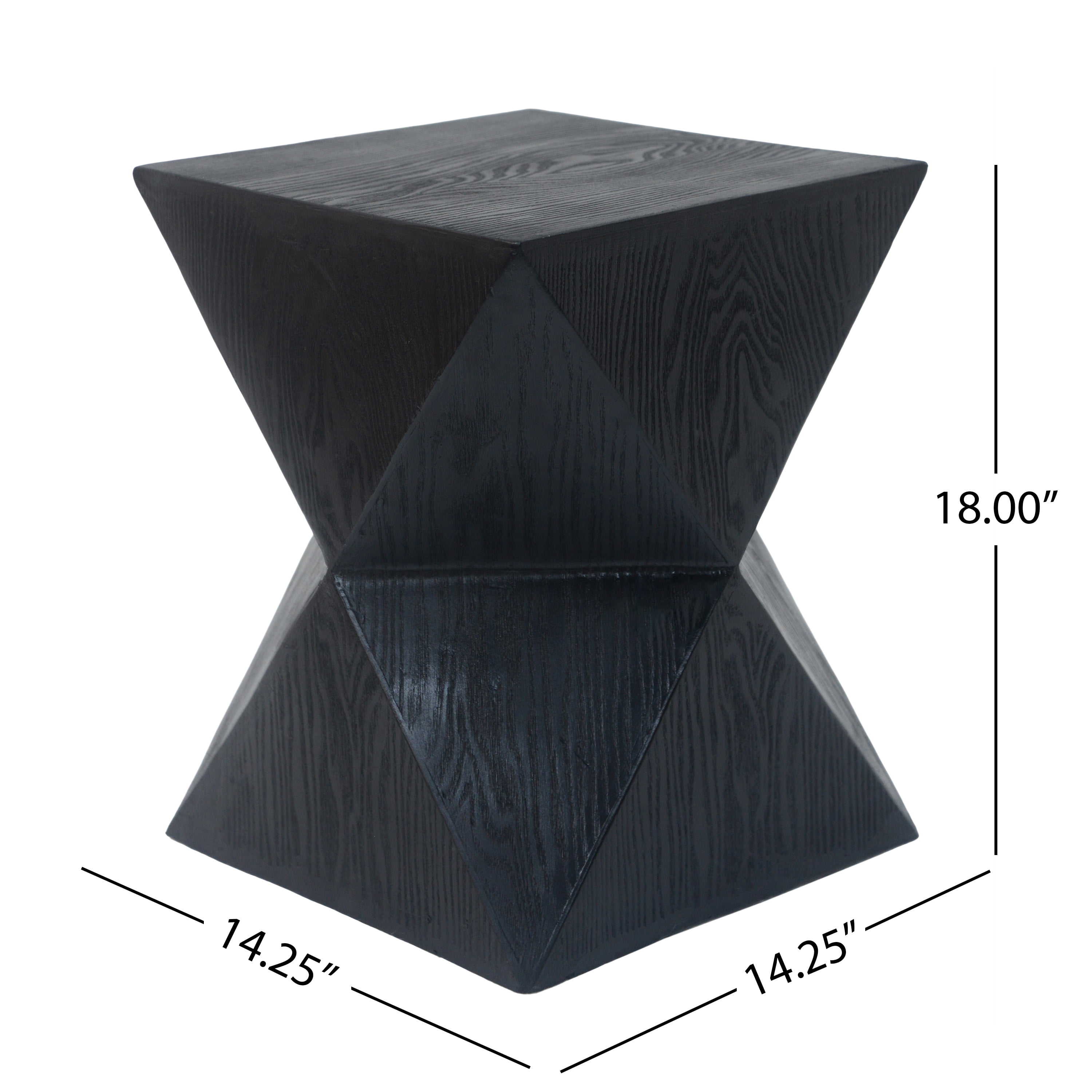 Prismatic Side Table, 14.25 Inch Black Concrete Table with Wood Grain Texture for Patio Garden, Black