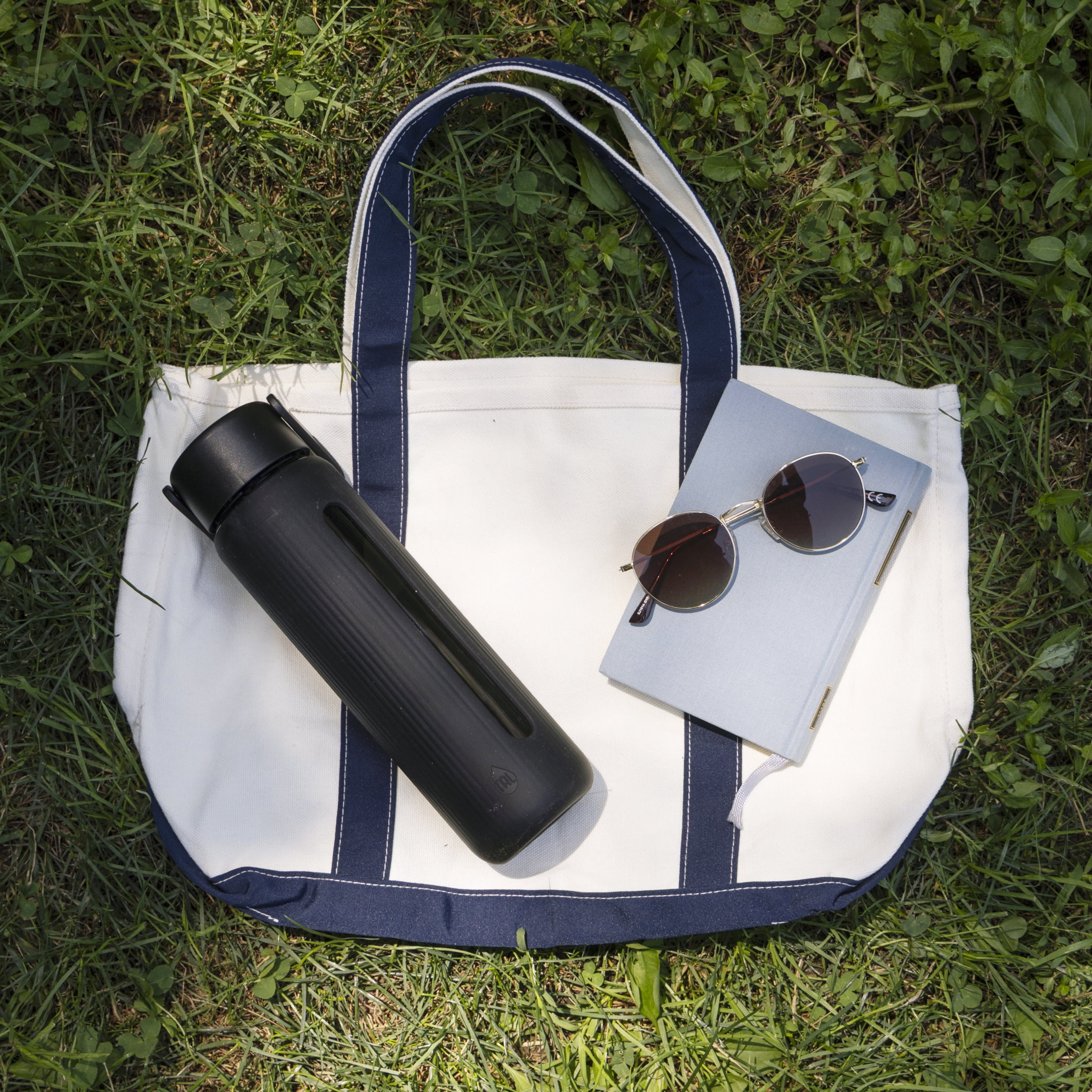 TAL 24oz Glass Willow Water Bottle with Flip-up Straw and Handle, Black