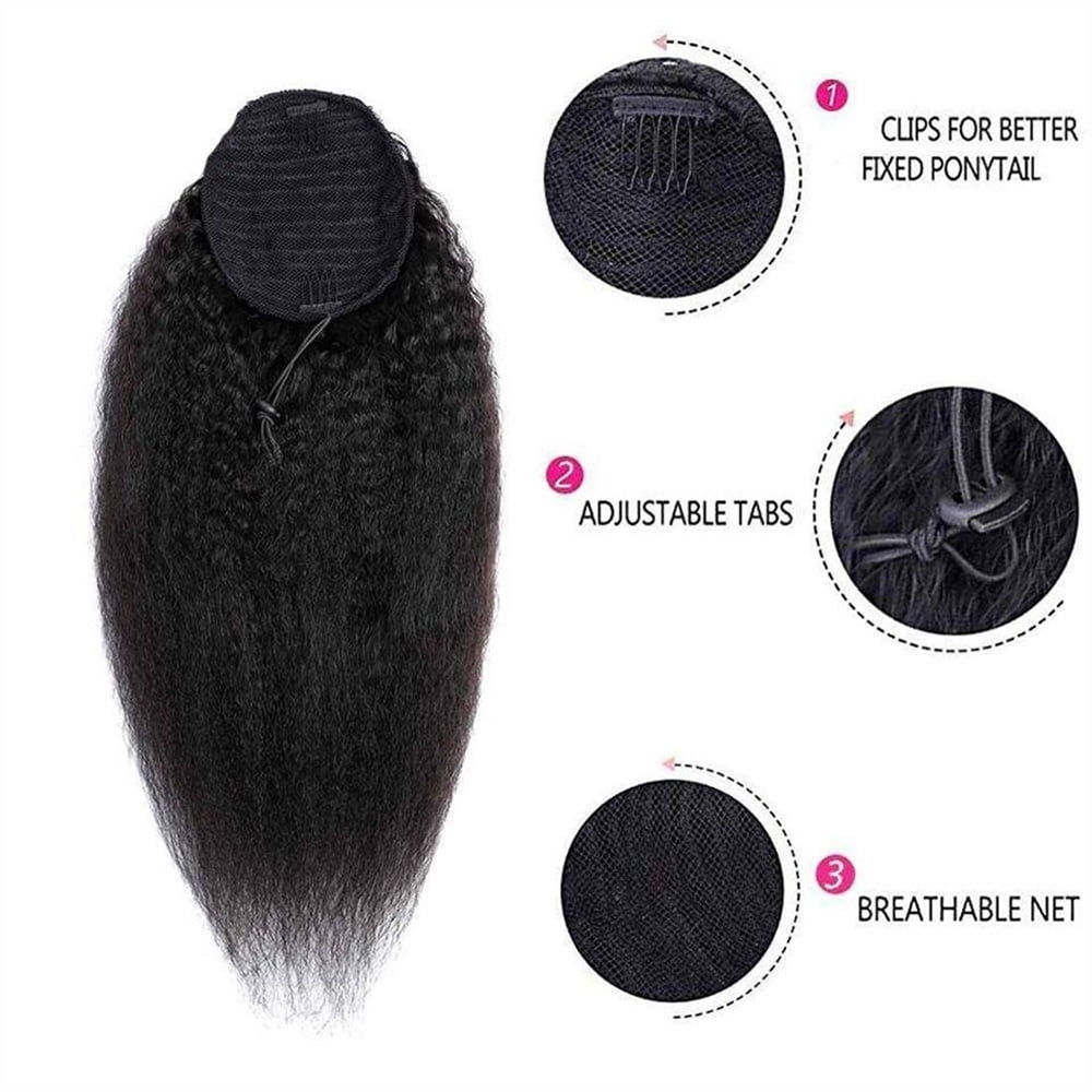 Kinky Straight Drawstring Ponytail for Black Women Natural Brazilian Human Hair Ponytail Hairpieces 10"-24" Remy Hair Clip in Ponytail Extension