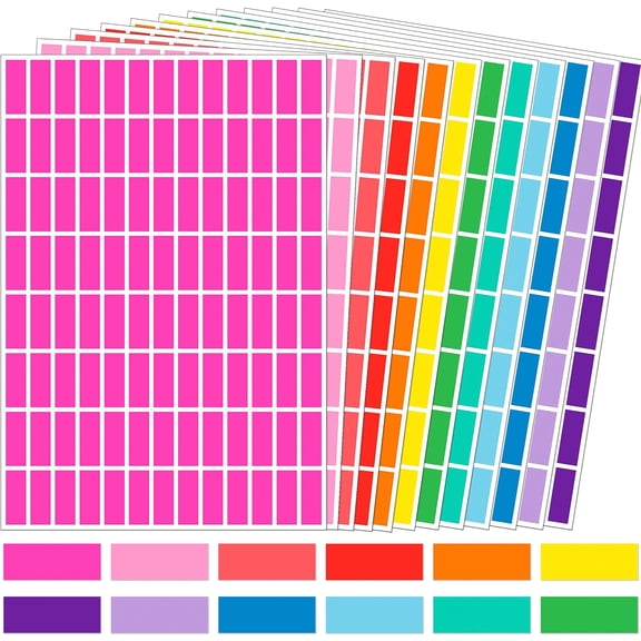 Rectangular Colored Stickers,12 Colors Rainbow Color Color Coding Labels,1inch x 3/8inch (25 x 10mm) Assorted Sticker for Offices Labeling Marking 2496 Pack