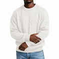 thumbnail image 6 of Men's Cable Knit Crew Neck Sweater, Long Sleeve Drop Shoulder Solid Color Pullover, Fall Winter Loose Fit Casual Streetwear Top White L, 6 of 6