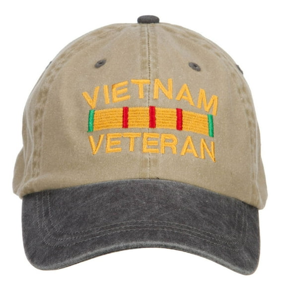 Vietnam Veteran Embroidered Washed Two Tone Cap - Khaki Black OSFM