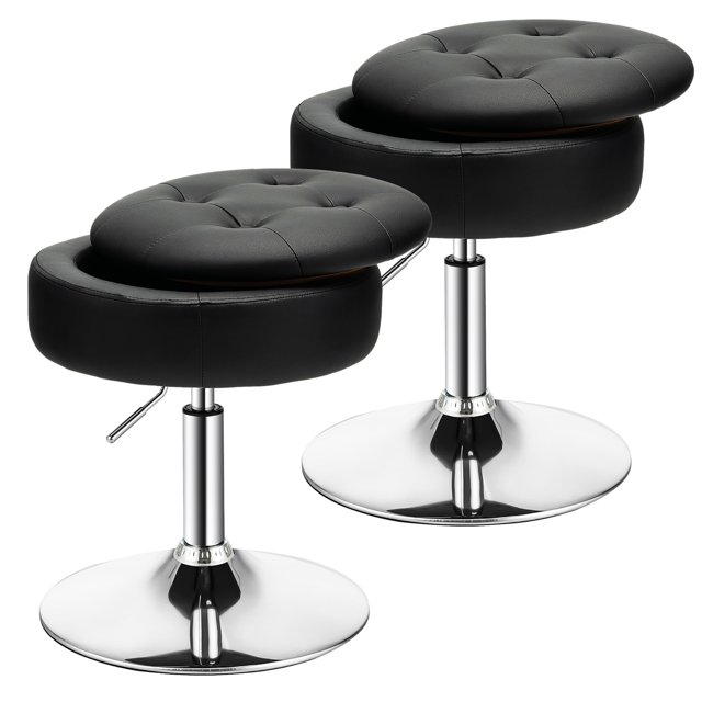 Costway Ensemble de 2 Tabourets de Coiffeuse Réglables Pivotants à 360° avec Rangement Chaise de Maquillage avec Plateau Noir