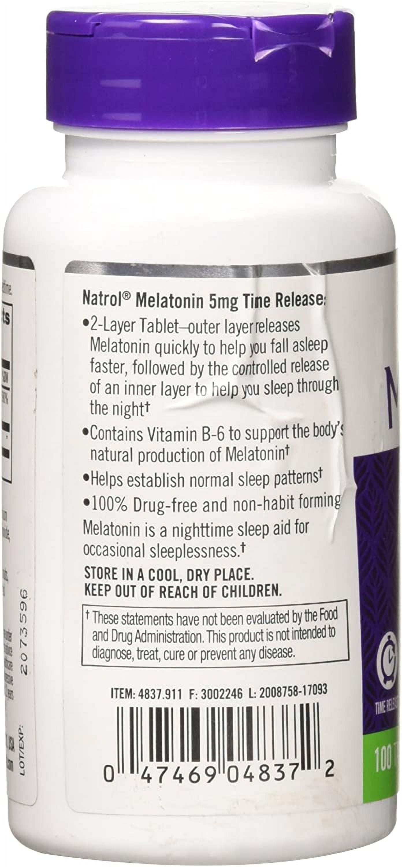 Natrol Melatonin Time Release 5mg Tablets 100 ea (Pack of 6)