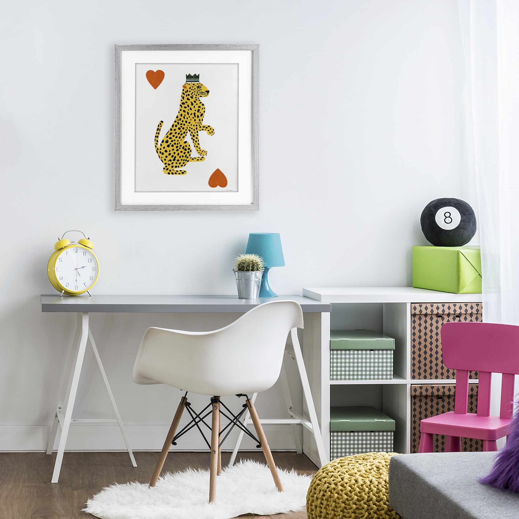 Leopard & Hearts Card Gray Framed Print Under Glass, design by Svetlana Aleynikova