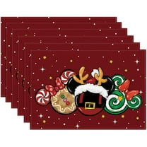Christmas Placemats Set of 6, 12x18 Inch Red Candy Table Mats, Seasonal Winter Xmas Holiday Table Decors for Home Kitchen Dining Party 25xmas