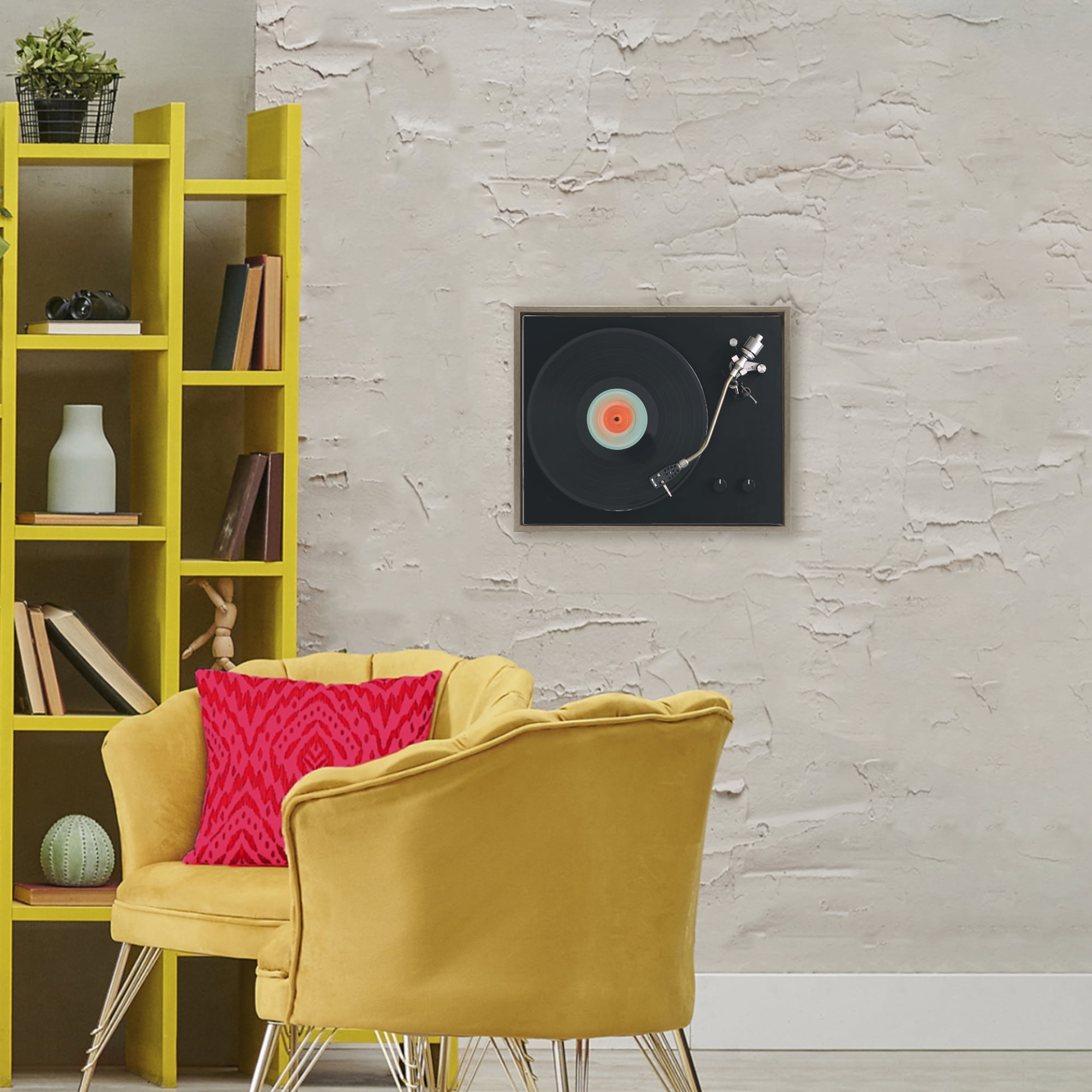 Stupell Industries Vintage Spinning Record Brown Framed Floater Canvas Wall Art, design by Tom Quartermaine