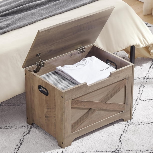 Historyli Baúl de almacenamiento de 23,6 pulgadas,estilo granero,para juguetes,banco de madera con bisagra de seguridad y tapa elevable para entrada y sala de estar,color marfil claro,60 cm