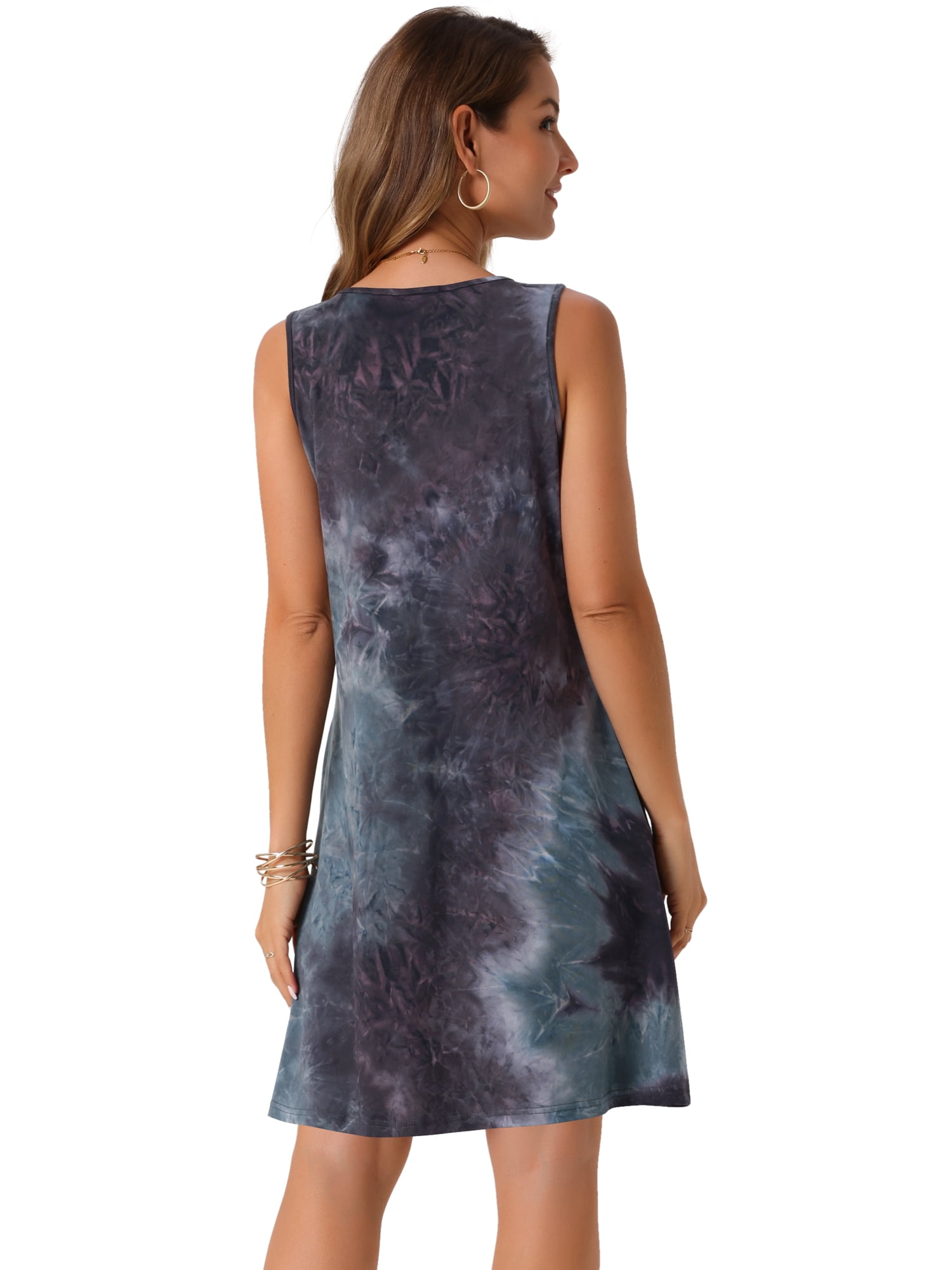 DARING DIVA Tie Dye Tank Dress Sleeveless Pockets Dress S Green Purple