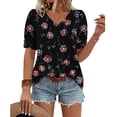 thumbnail image 5 of QQAMB Womens Tops Buttons Shirts V-Neck Floral Printed Spring Summer Outfits Plus Size Blouses Dressy Casual Tee Black S, 5 of 6