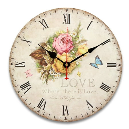 30cm Round Vintage Wood Silent No Ticking Wall Clock Retro Roman Silent No Ticking Wall Clock Retro