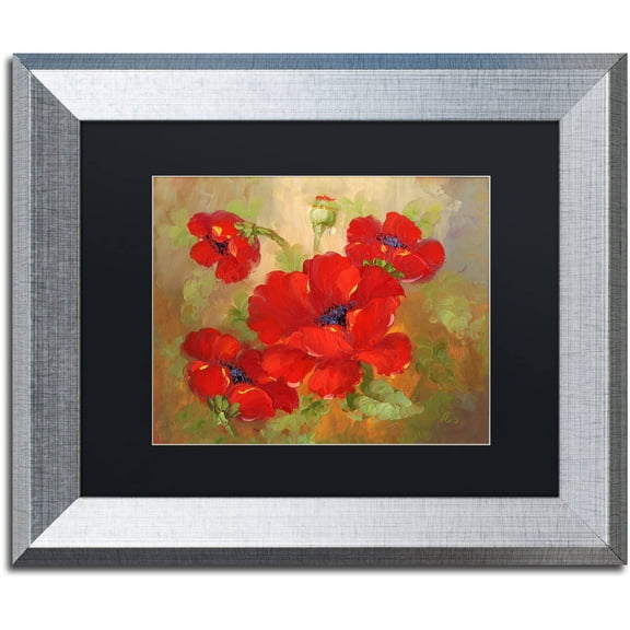 Trademark Fine Art "Poppies" Canvas Art by Rio Black Matte, Silver Frame