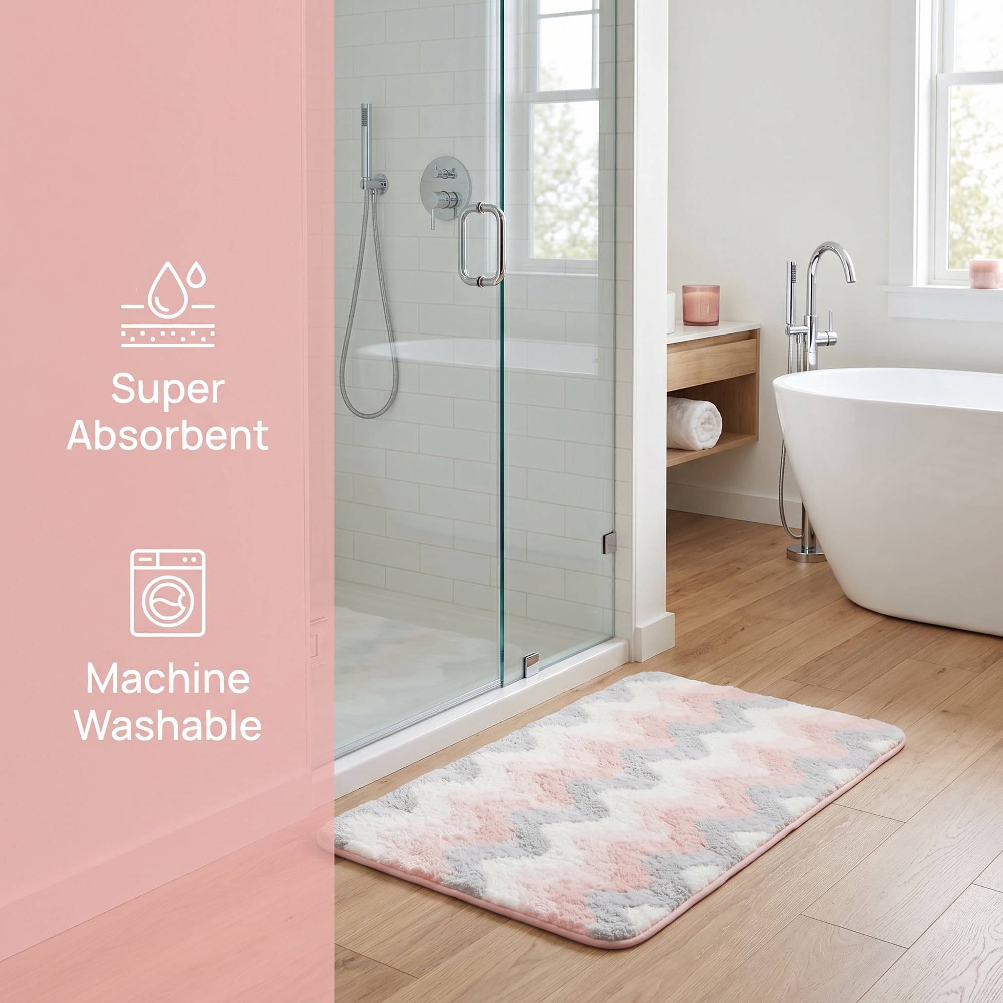 Unique Bargains Absorbent Non-Slip Machine Washable Geometric Bath Mat Pink 32" x 20"