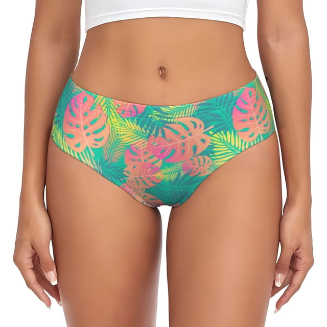 Fotbe Colorful Palm Leaves Calzones Estampados para Mujer – Ropa Interior de Algodón, Cómoda, Suave y Elástica-Small