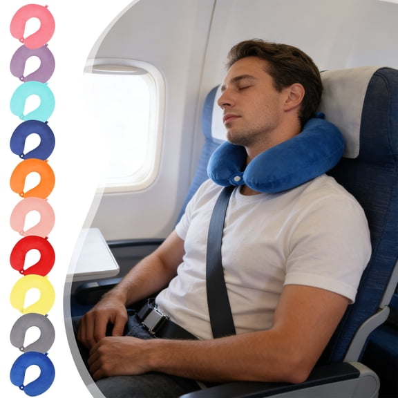U-Shaped Memory Foam Neck Pillow - Comfortable Cushion for Office Naps, Travel on Airplanes & Cars, Durable Ergonomic Pillow for Neck Support, Essential Travel & Office Accessory, 12*12in, Purple
