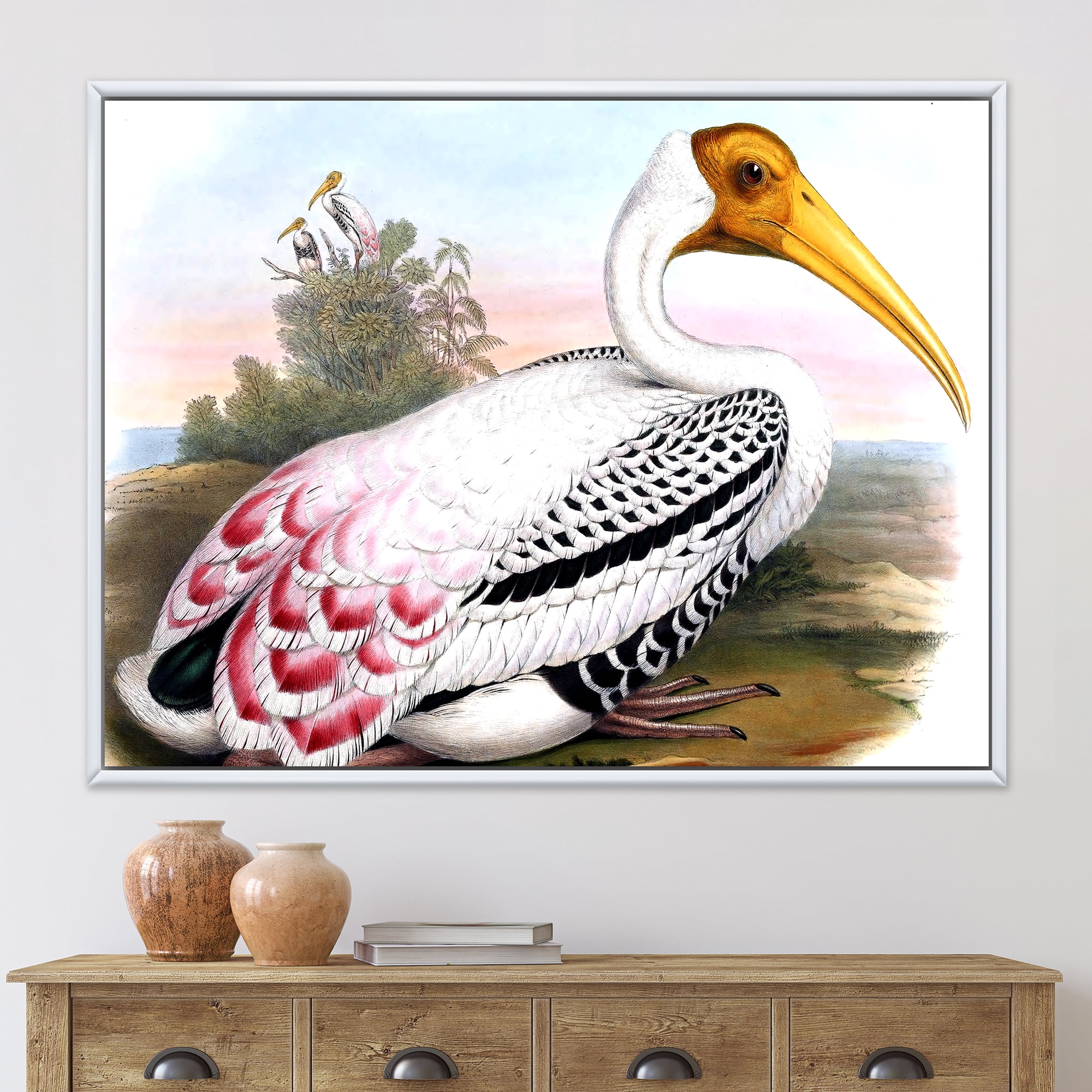 Designart 'Vintage Countryside White Birds' Farmhouse Framed Canvas Wall Art Print