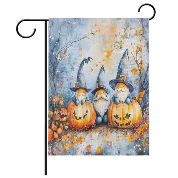 Ryvnso Gnomes Pumpkins Halloween Pattern Garden Flag 12x18 Inch Double Sided Seasonal Yard Decoration