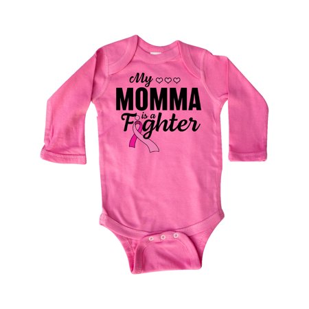 

Inktastic Breast Cancer Awareness My Momma is a Fighter Gift Baby Boy or Baby Girl Long Sleeve Bodysuit