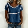 thumbnail image 7 of Ashirexll Womens Casual Tops Linen Top Solid Color Short Sleeve Fashion Tops Lace Trimmed Shirt for Spring Summer, 7 of 7