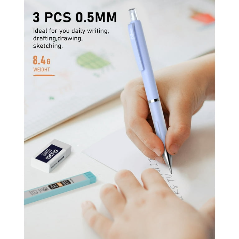Tomorotec Mechanical Pencils Set 6PCS Pack School Office Supplies with  Erasers Lead Cap Eraser Refills, 0.5 mm HB Lead Pencil for Writing  Sketching
