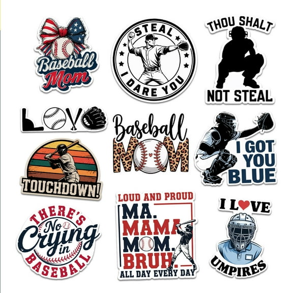 10PCS Baseball Stickers 3in, Sports Baseball Stickers for Water Bottles Helmet laptop, Gifts for Boys/Girls, Baseball Gifts for Teen Boys Stickers