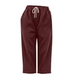 thumbnail image 5 of Bloomae Waffle Knit Capri Pants for Women Lightweight Casual Drawstring Elastic High Waist Comfy Lounge Cropped Trousers Loose Straight Leg Jogger Capris with Pockets, 5 of 9
