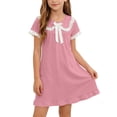Ashirexll Girls Summer Dress Short Sleeve Solid Color Turn Down Collar ...