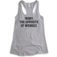 thumbnail image 1 of Irony The Opposite Of Wrinkly Tank Top, Ladies Racerback Tank Top, Irony Tank, Ironic Tank, Pun Tank, Heather Gray, Large, 1 of 3