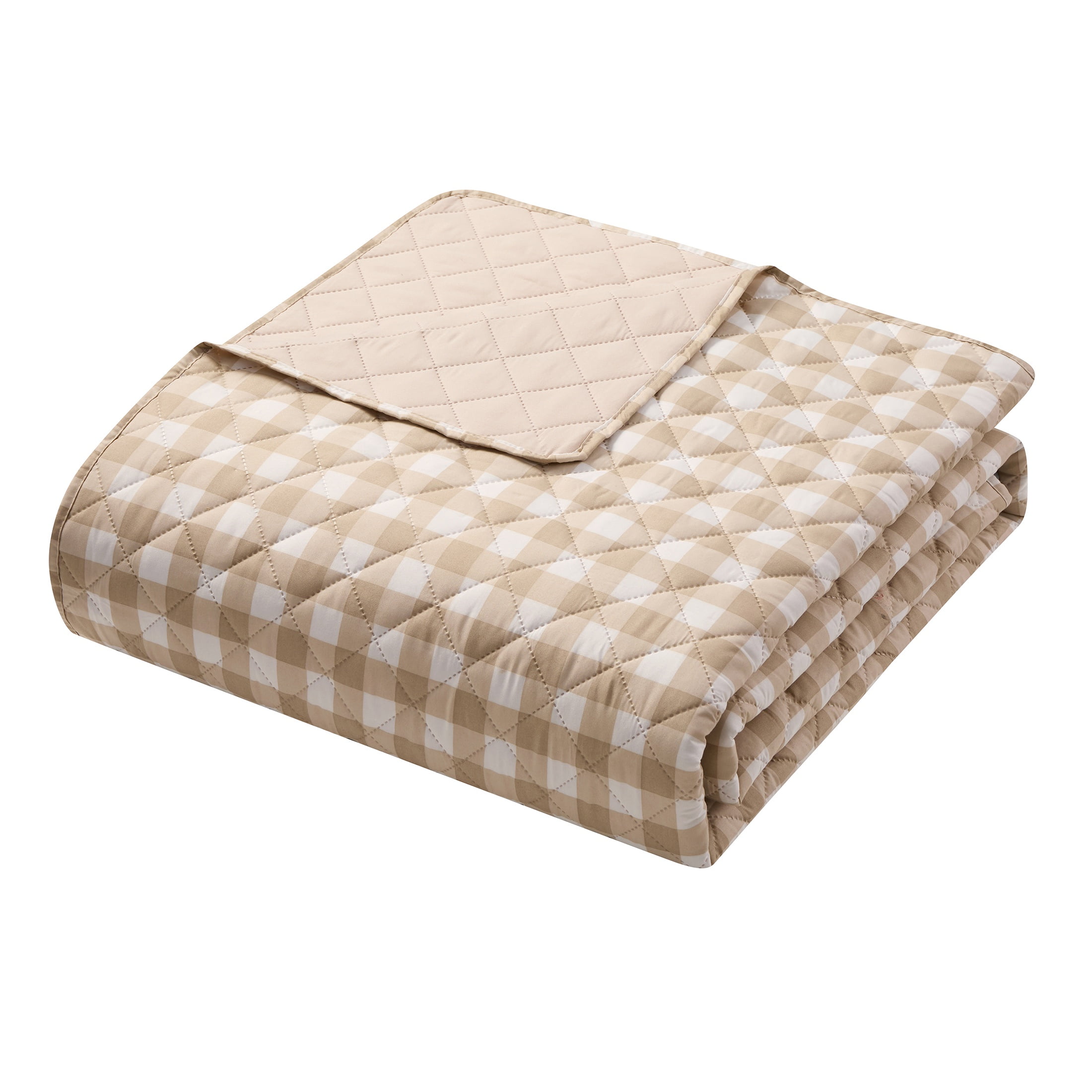VCNY Home Taupe Gingham 2-Piece Adult Microfiber Quilt Set, Twin