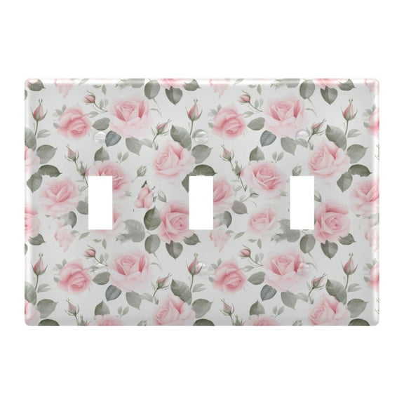 3 Gang Switch Covers Pink Rose Flowers Light Wall Plate Home Faceplate Switch Plates 6.37”x4.48”