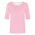 thumbnail image 5 of Aboser Womens Half Sleeve Tops Elbow Length T Shirt Casual Round Neck Basic Tees Fall Clothes Solid Color Y2k Top Slim Fit Soft T-Shirts for Women 2026 Pink XXL, 5 of 6