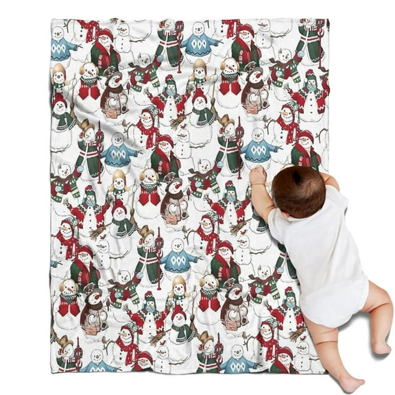 White Christmas Snowman Pattern Blanket,Comfortable Soft Flannel Throw Blanket,All Season,Warm Lightweight Blankets for Sofa Bed Couch Living Room Chair,30"x40"