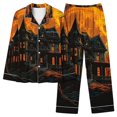 thumbnail image 2 of QIUOMBBP Ladies Halloween Pajama Sets Halloween Print Long Sleeve Button Down Nightwear and Pants 2 Piece Lounge Set, Yellow, XL, 2 of 5